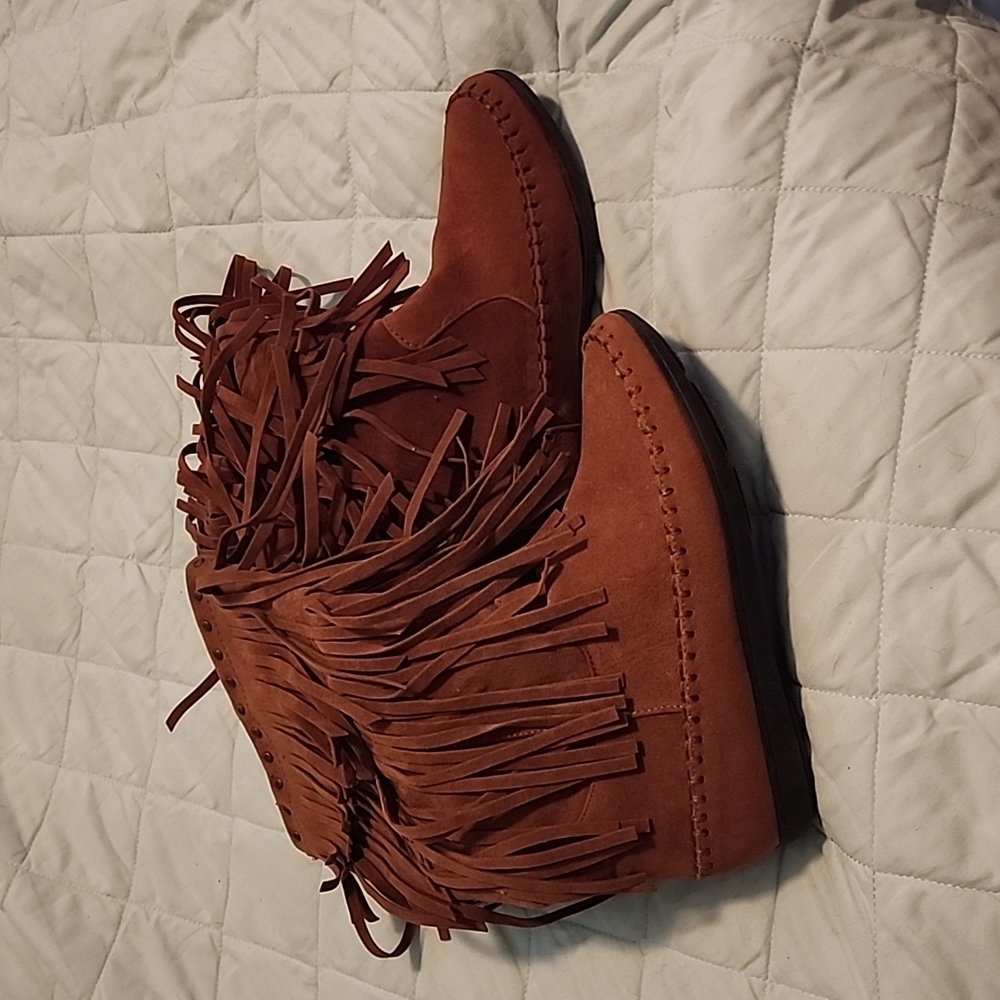 Rampage Fringed Brown Sweade Boots Women Size 7